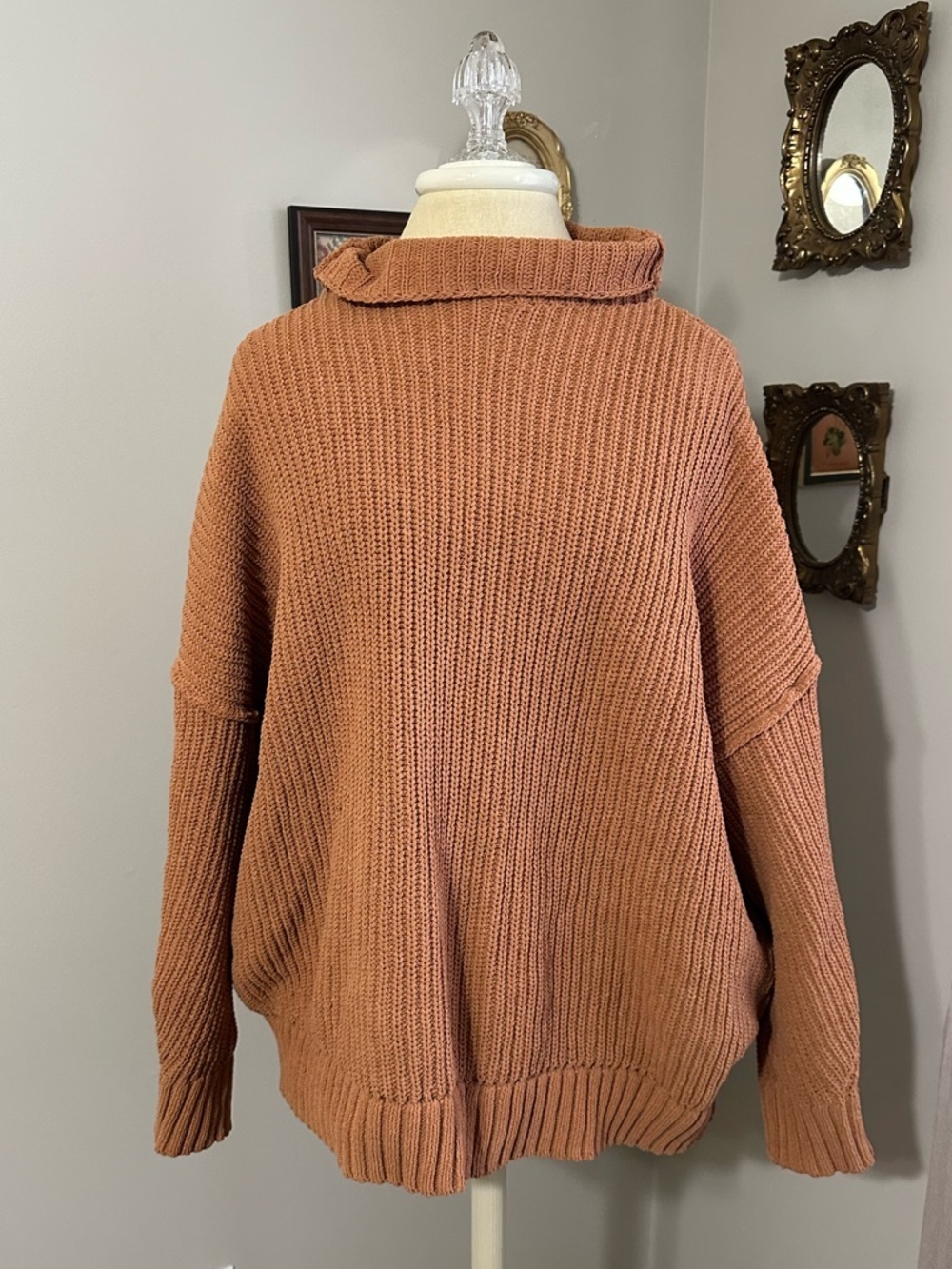 Aerie Chunky Cowl-Neck Sweater in Rusty Terracotta